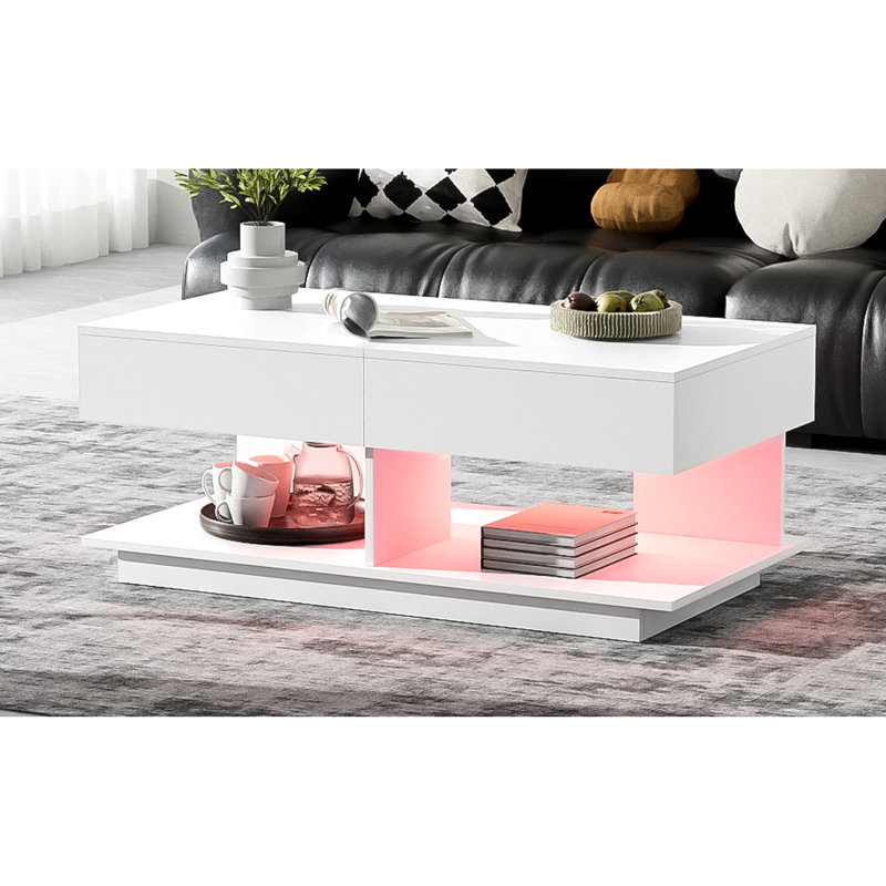 Multifunctional 41.3'' - 76.7'' Coffee Table With Smart Storage Solutions, 16 Colour Led Lighting, And Structure Adjustable Hidden Compartments, Elegant Design For Living Space