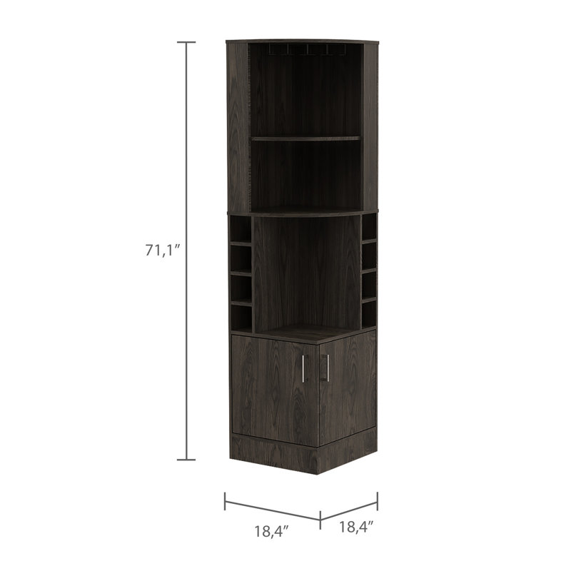 Carlyle 2-Shelf Dark Walnut 8 Bar Cabinet For Stylish Entertainment Area Organized Storage, 18.44" H x 18.66" W x 69.8" D