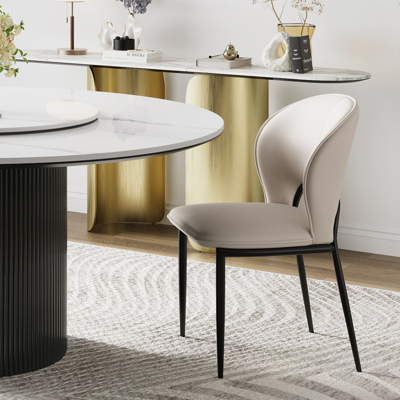 Modern Dining Table Chairs, Faux Leather, Light Gray,  4 Pieces, 4