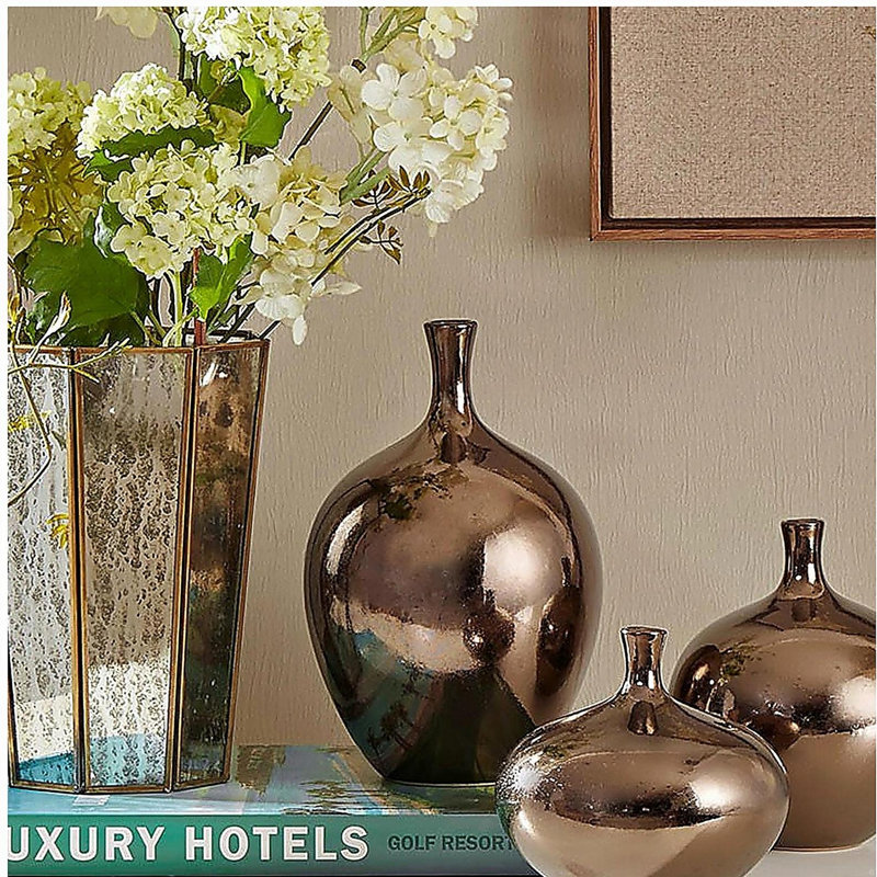 Mirrored Ceramic Decorative Vases 3-piece set Bronze 3-Piece