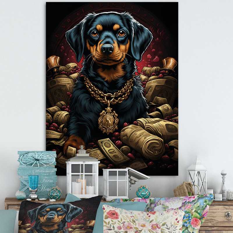 «Gangster Dachshund I» sur toile, H 20 po x l 12 po x P 1 po, Toile tendue