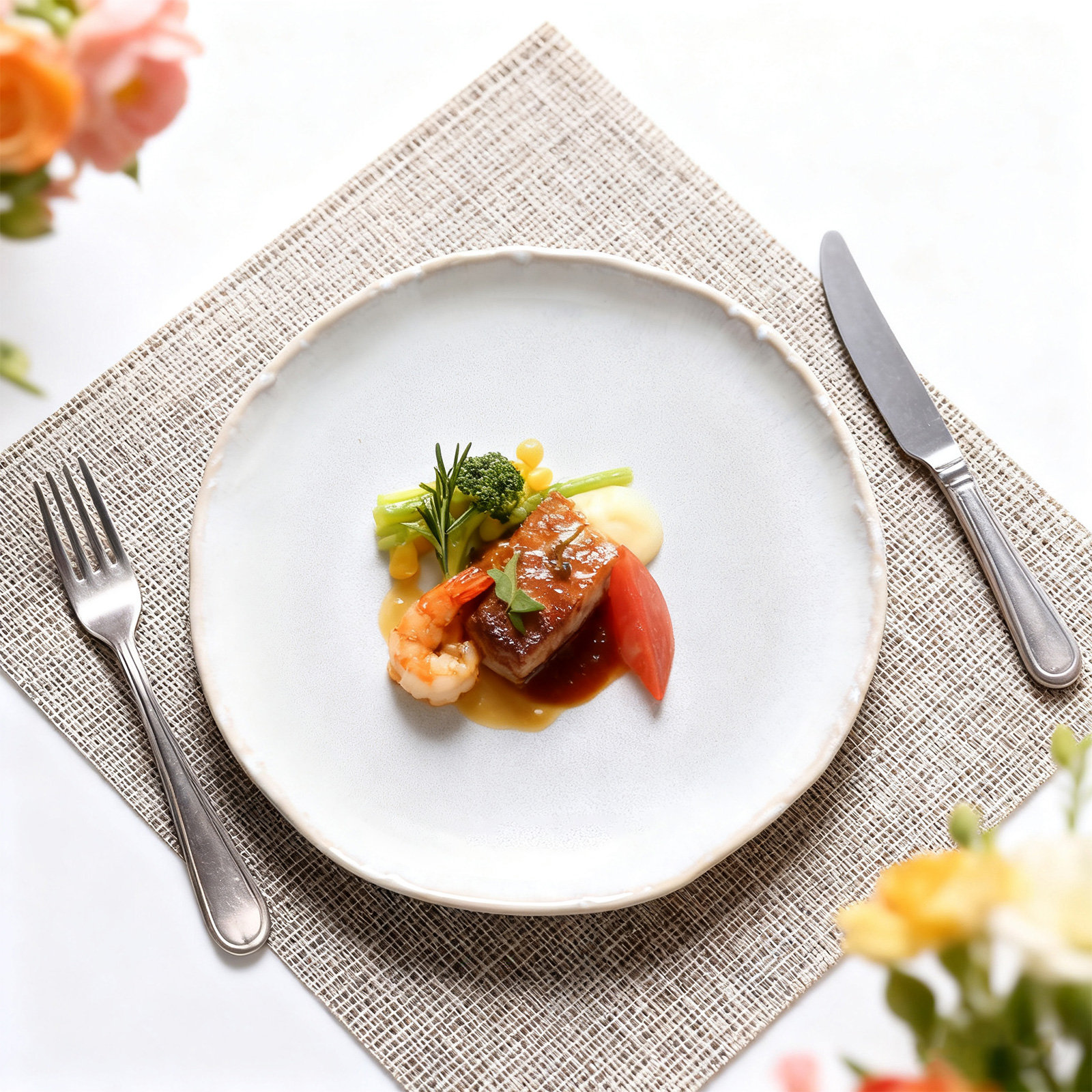 Lucca Stoneware Dinnerware Set - Service for 4, White