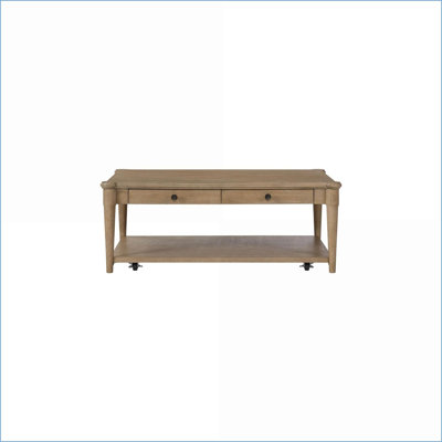 Table basse transitionnelle à finition sable avec 2 tiroirs de rangement Roulettes