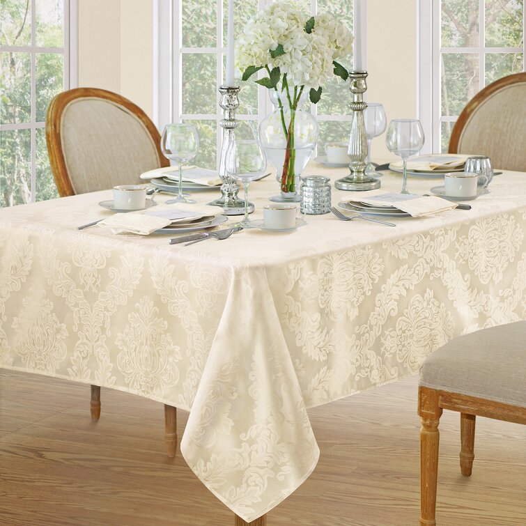Burchfield Solid Floral Jacquard Damask Polyester Tablecloth