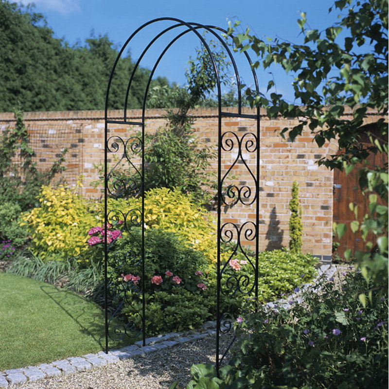 Boda 30cm D Metal Arbour in Black, 106cm W x 213cm H x 30cm D