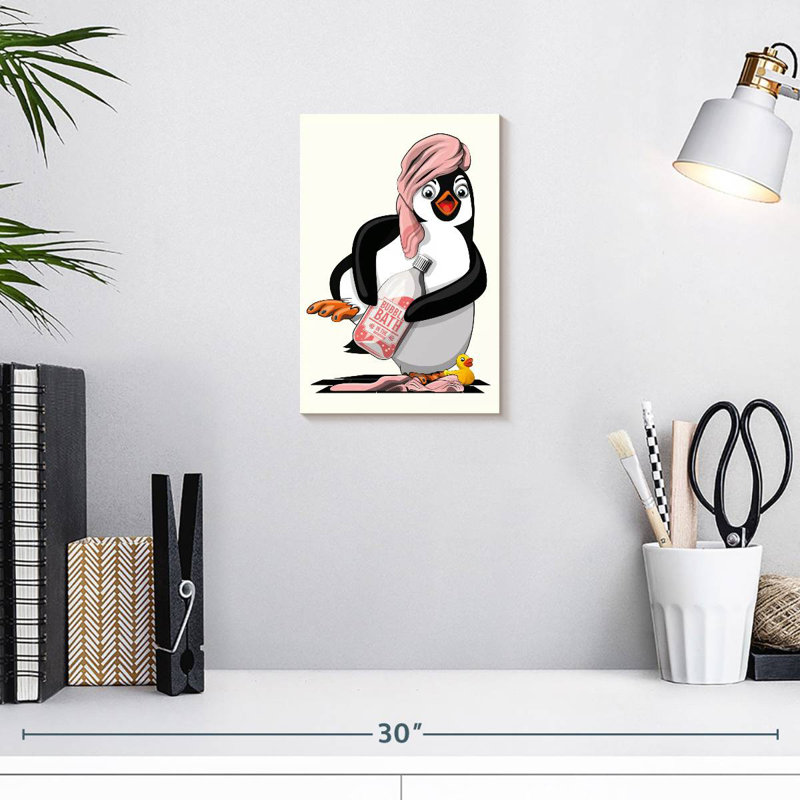 Pingouin nu dans la salle de bain, H 12 po x l 8 po