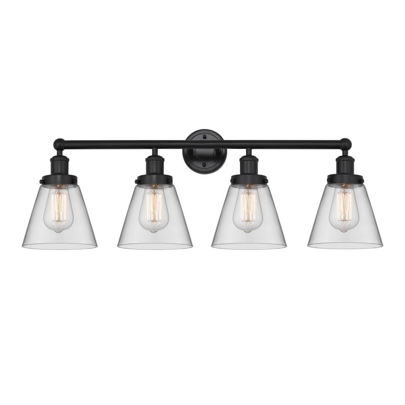 Éclairage pour meuble-lavabo de salle de bain 4 lumières Edison Cone, Noir mat, Clair