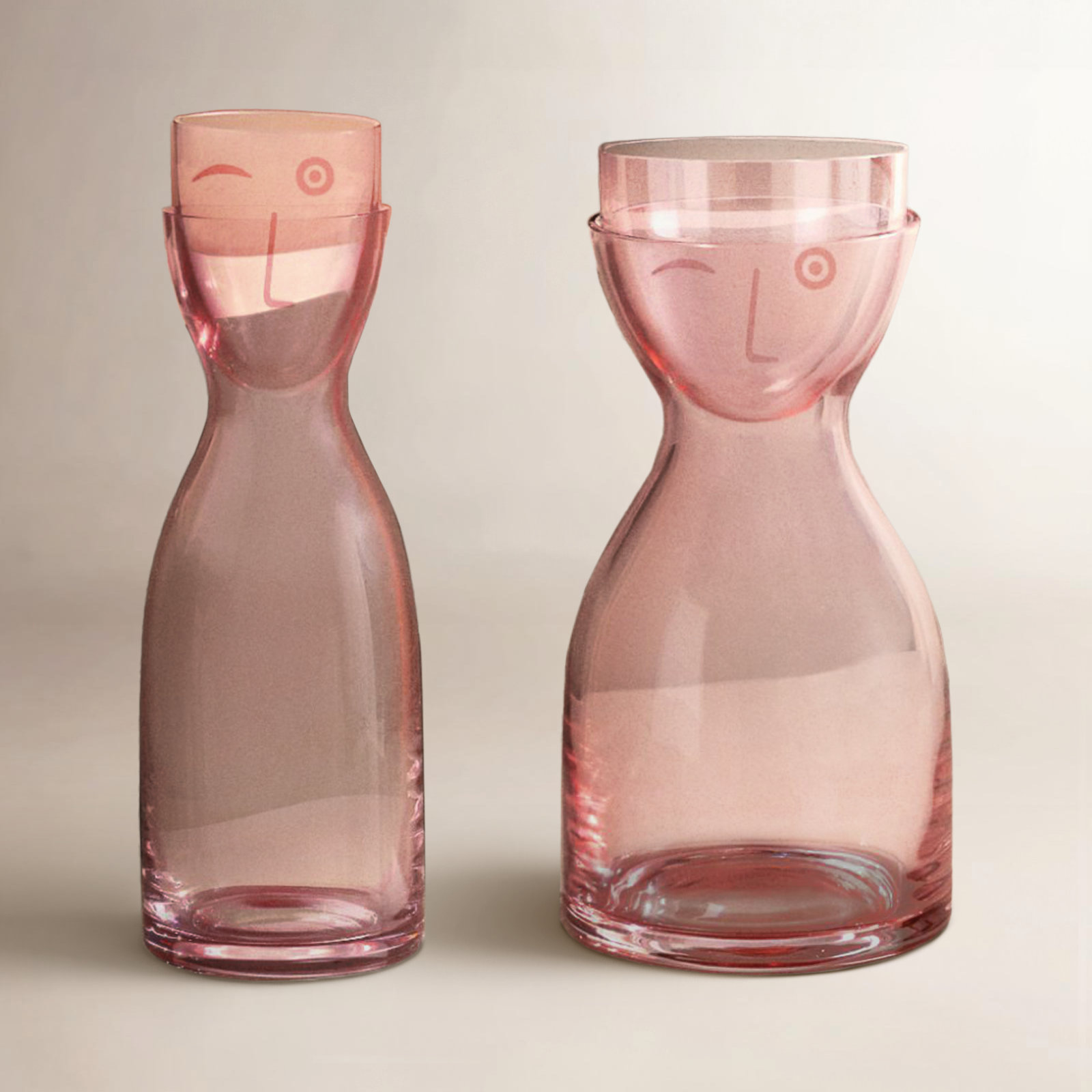 Mr. Mrs. Pitcher, 9.25" H x 3.5" W x 3.5" D, Dusty Rose