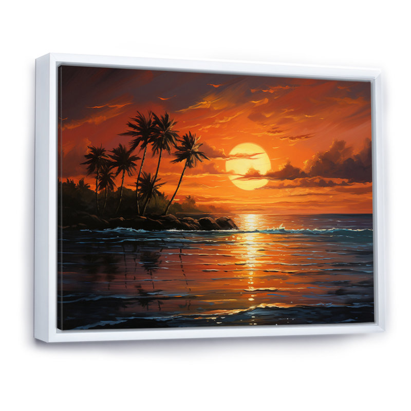 Caraibe Island Sunset I - impression, H 34 po x l 44 po x P 1,5 po, Cadre flottant blanc