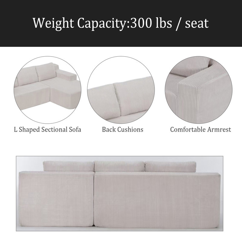 Corduroy Modular L Shaped Sectional Sofa,Luxury Floor Couch Set,Upholstered Indoor Furniture,Foam-Filled Compressed Sofa For Living Room,Bedroom