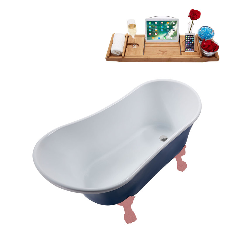 55.1'' x 26.8'' Soaking Acrylic Bathtub, Polished Chrome, Matte Pink