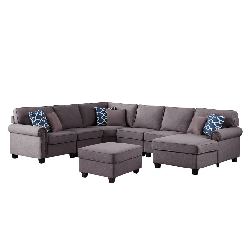 Canapé modulaire de coin avec repose-pieds Alipio, Mélange de polyester gris foncé