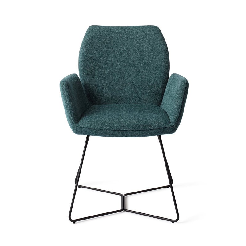 Azuolas 47.5cm H Polyester Upholstered Metal Armchair, Black, Green