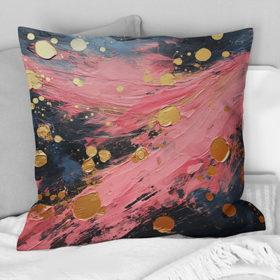 Réjouissez-vous en amour, rose et or abstrait I - Coussin décoratif avec peinture abstraite