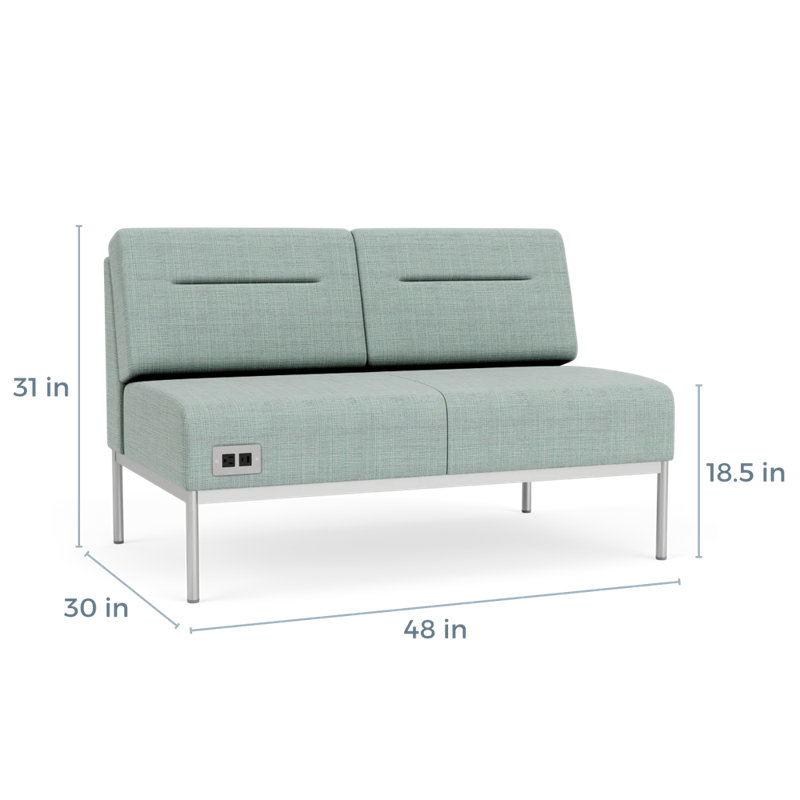 Causeuse Darsey, Argent argent, Chambray écume de mer, Avec alimentation