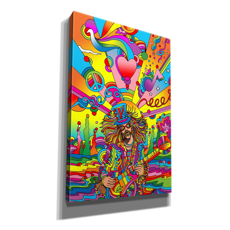 «Hippie Musician 3» par Howie Green, art mural sur toile, H 18 po x l 12 po x P 0,75 po