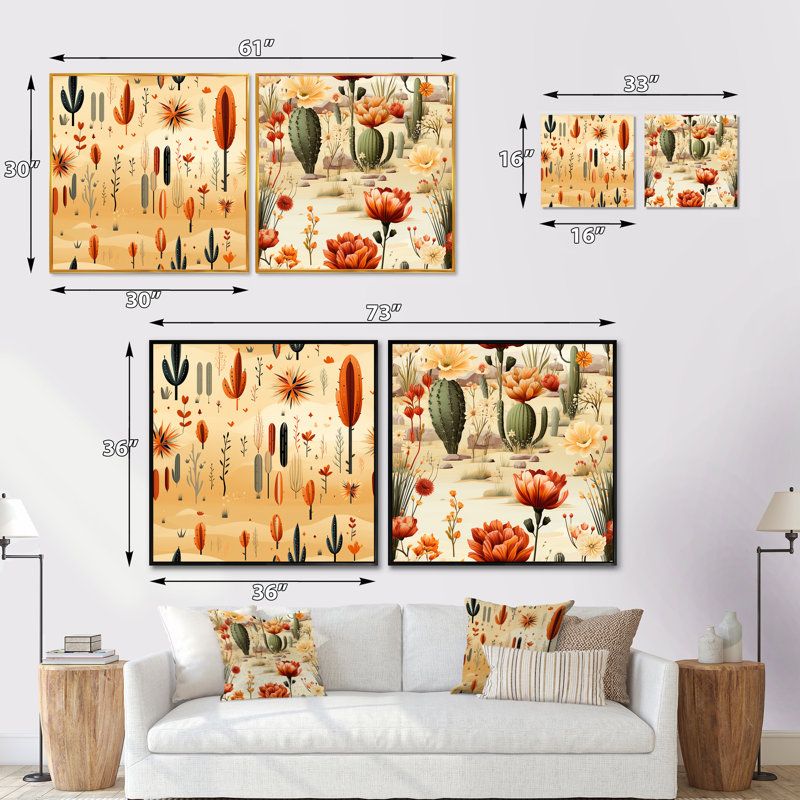 Katie - Ensemble de 2 collages carrés botaniques abstraits, H 36 po x l 73 po, Cadre flottant blanc