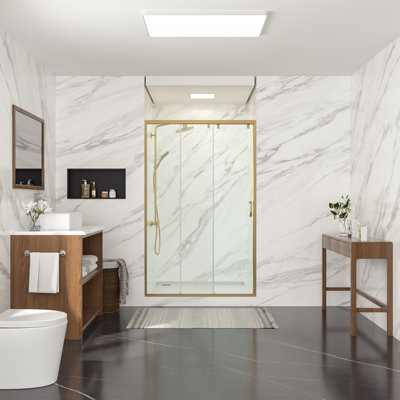 Porte de douche à porte coulissante triple avec porte en verre trempé l 48 po x H 76 po