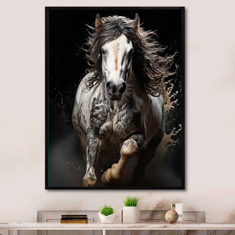 «White Horse Stallions Force I», impressions sur toile, H 32 po x l 24 po x P 1 po, Cadre flottant noir