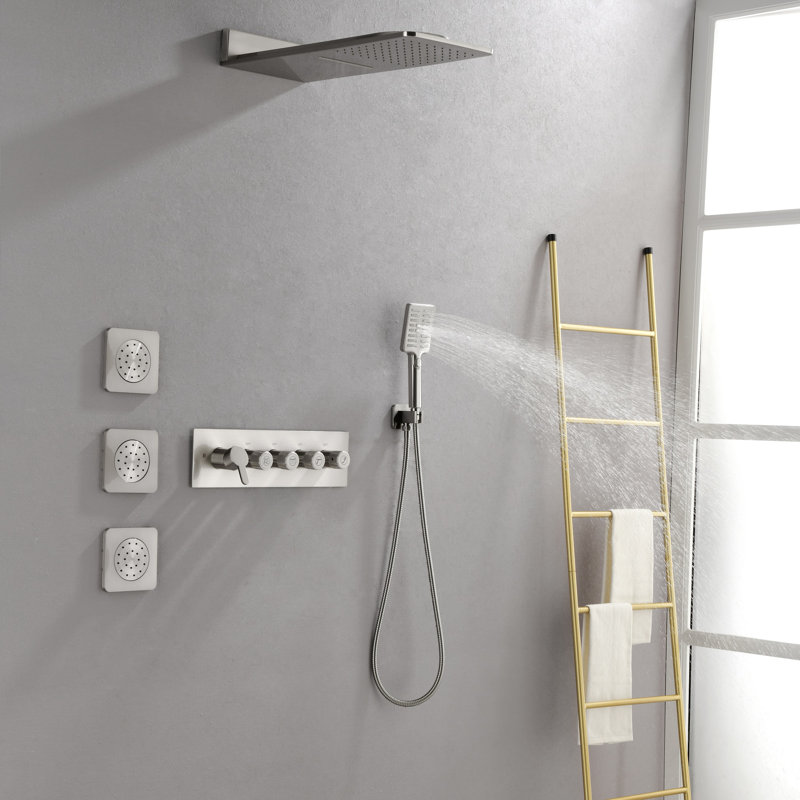 Pressure Balanced Complete Shower System with Rough-in Valve, Brushed Nickel