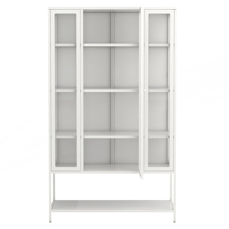 Vitrine avec porte vitrée et lumières DEL, vitrine en acier, vitrine en verre à 3 côtés, Blanc