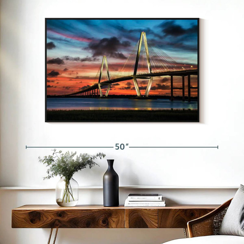 Le pont Ravenel à Charleston, Cadre flottant noir, 40 po x 27 po