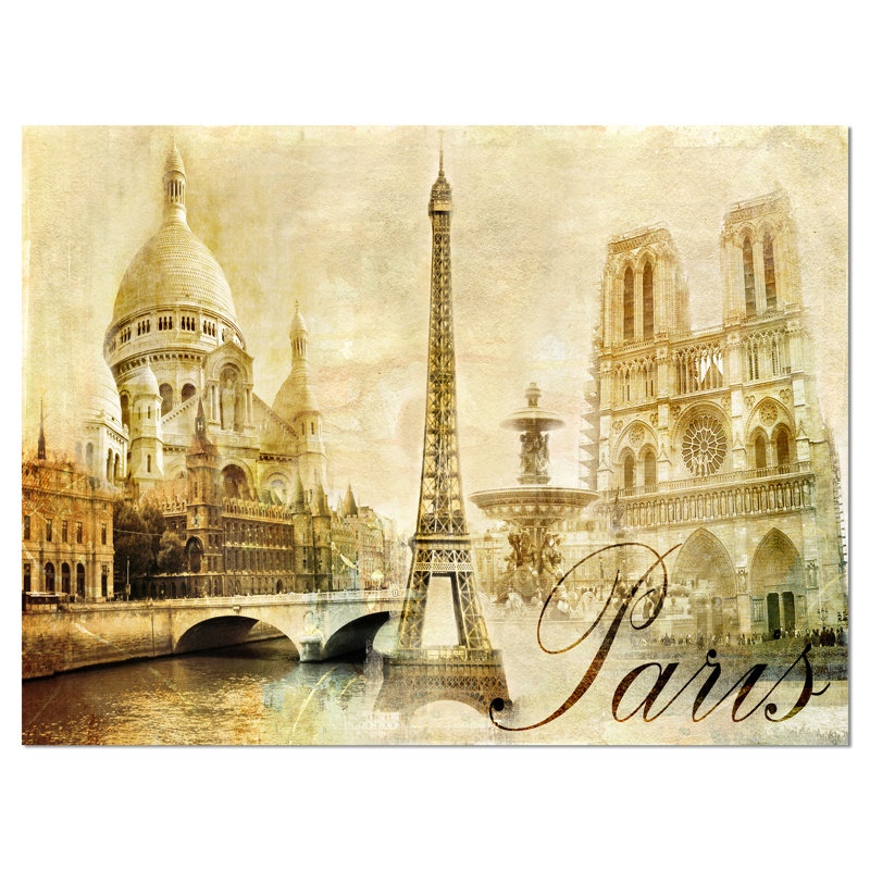 Paysage urbain «Old Beautiful Paris», impression, H 8 po x l 12 po x P 1 po, Toile tendue