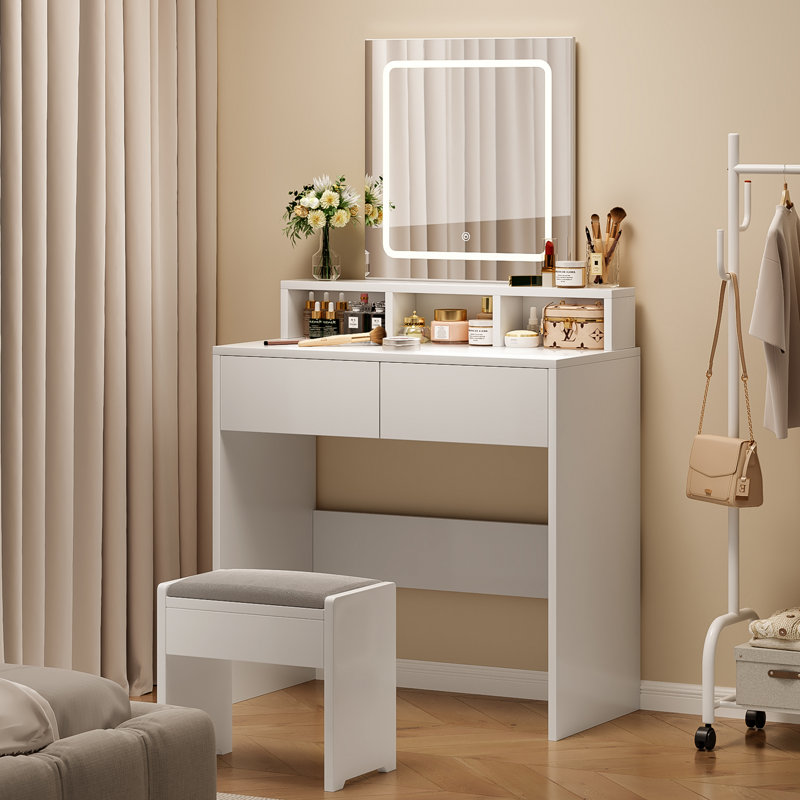 3 Colors LED Light Mirror Dressing Table, White