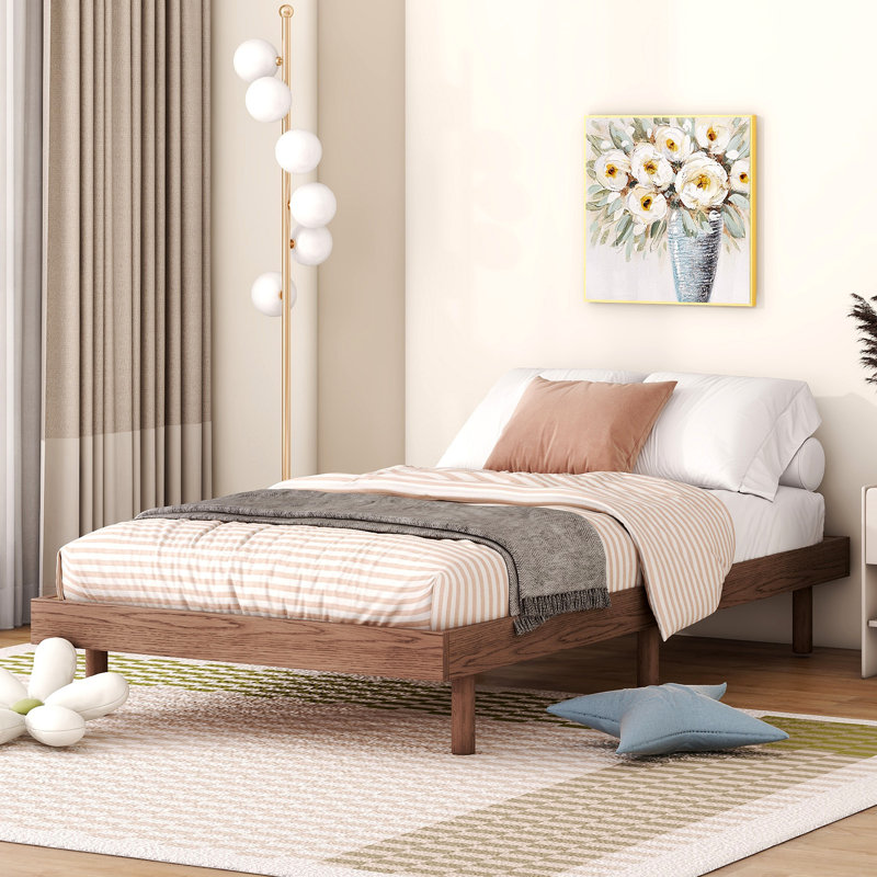 Floating Platform Bed Frame, Walnut, Twin