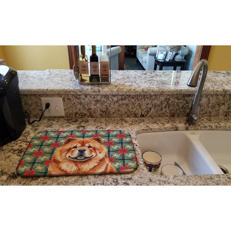 Tapis de séchage Red Chow Chow Christmas PoinsettIas