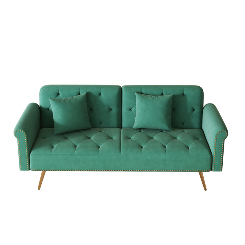 Space-saving Green Velvet Sofa Bed, Stylish & Functional For Small Spaces