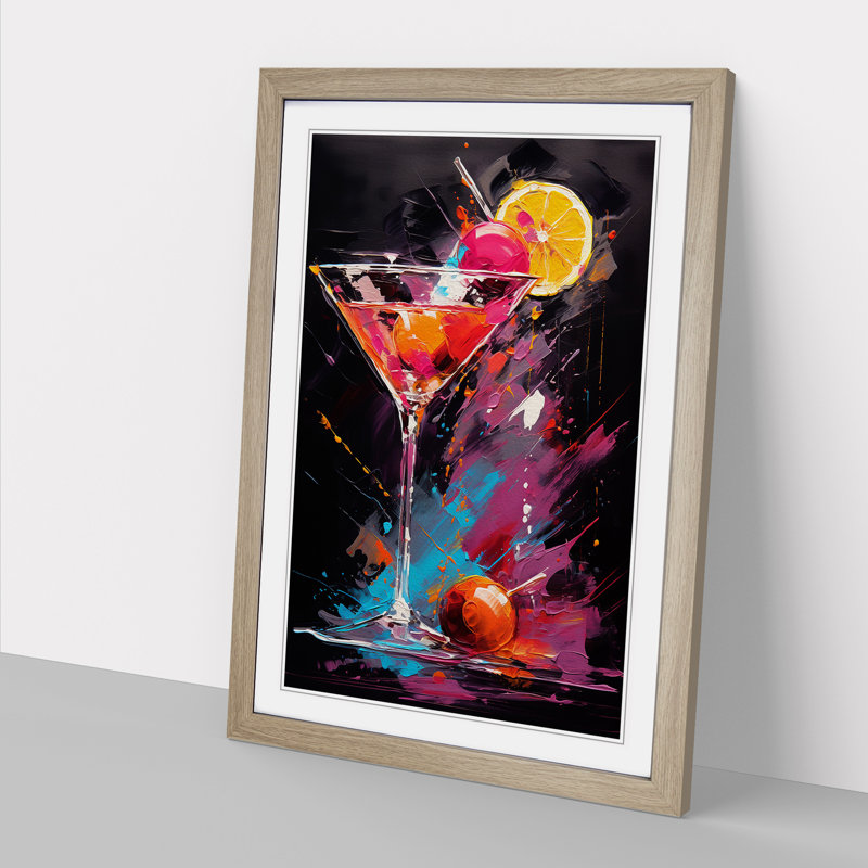 Cocktail Gestural No.2 - Single Picture Frame Print on Wood, Oak, 34cm H x 25cm W x 2cm D