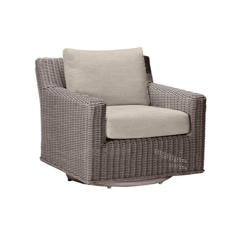 Rustic Swivel Patio Chair with Cushions, No Welt, Dove Sunbrella® Linen, Oyster