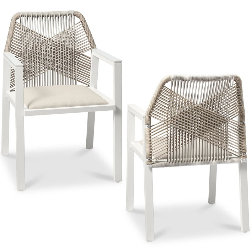 Ensemble de 2 chaises de salle à manger avec accoudoirs, Beige / Blanc