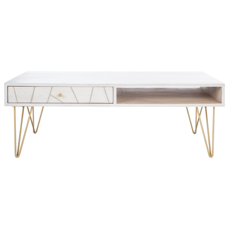Mount Barker Solid Wood Top Coffee Table, Brass, White Wash