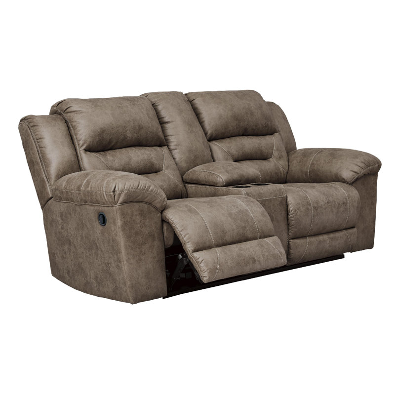 Tecoma 82'' Faux Leather Reclining Loveseat, Gray Faux Leather, Manual
