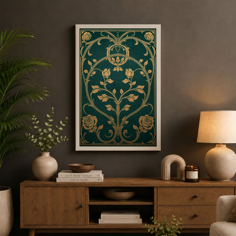 Gilded Urn Botanical - Wrapped Canvas, 24x16 - 61.0 x 40.6 cm, Black Border