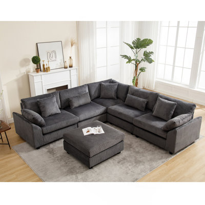 Ensemble de canapé modulaire surdimensionné surdimensionné, canapé rembourré en velours côtelé à assise profonde pour salon, gris foncé