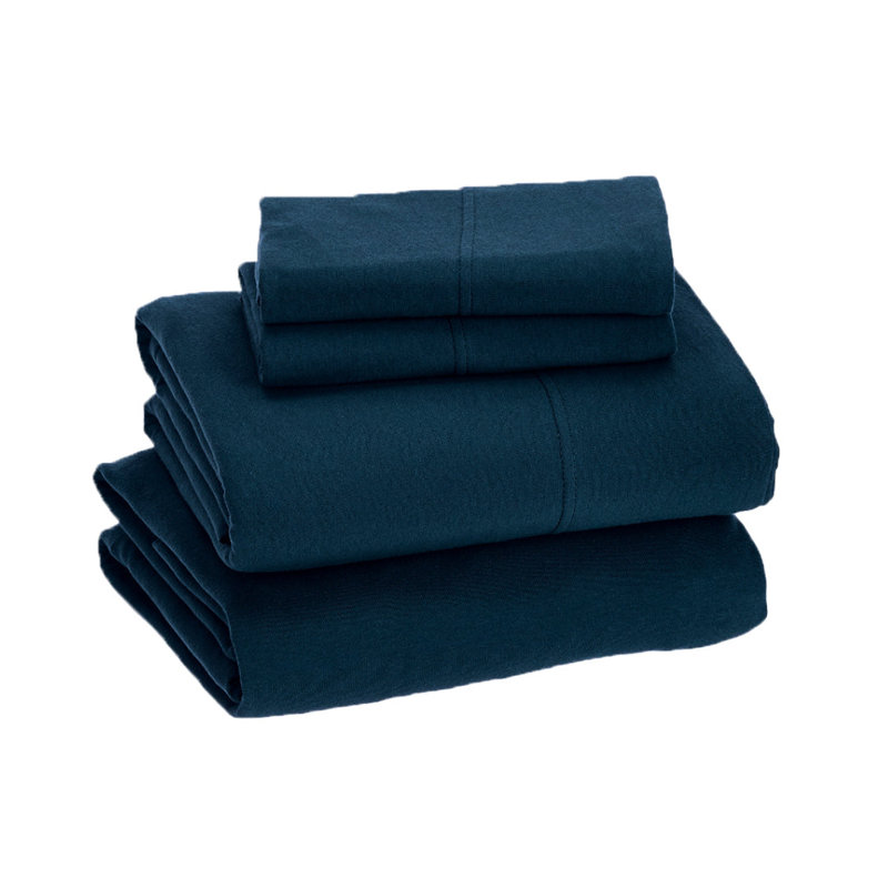 Ensemble de draps en jersey grand respirant en jersey 4 pièces | Toutes saisons, bleu marine, Grand, Bleu marine