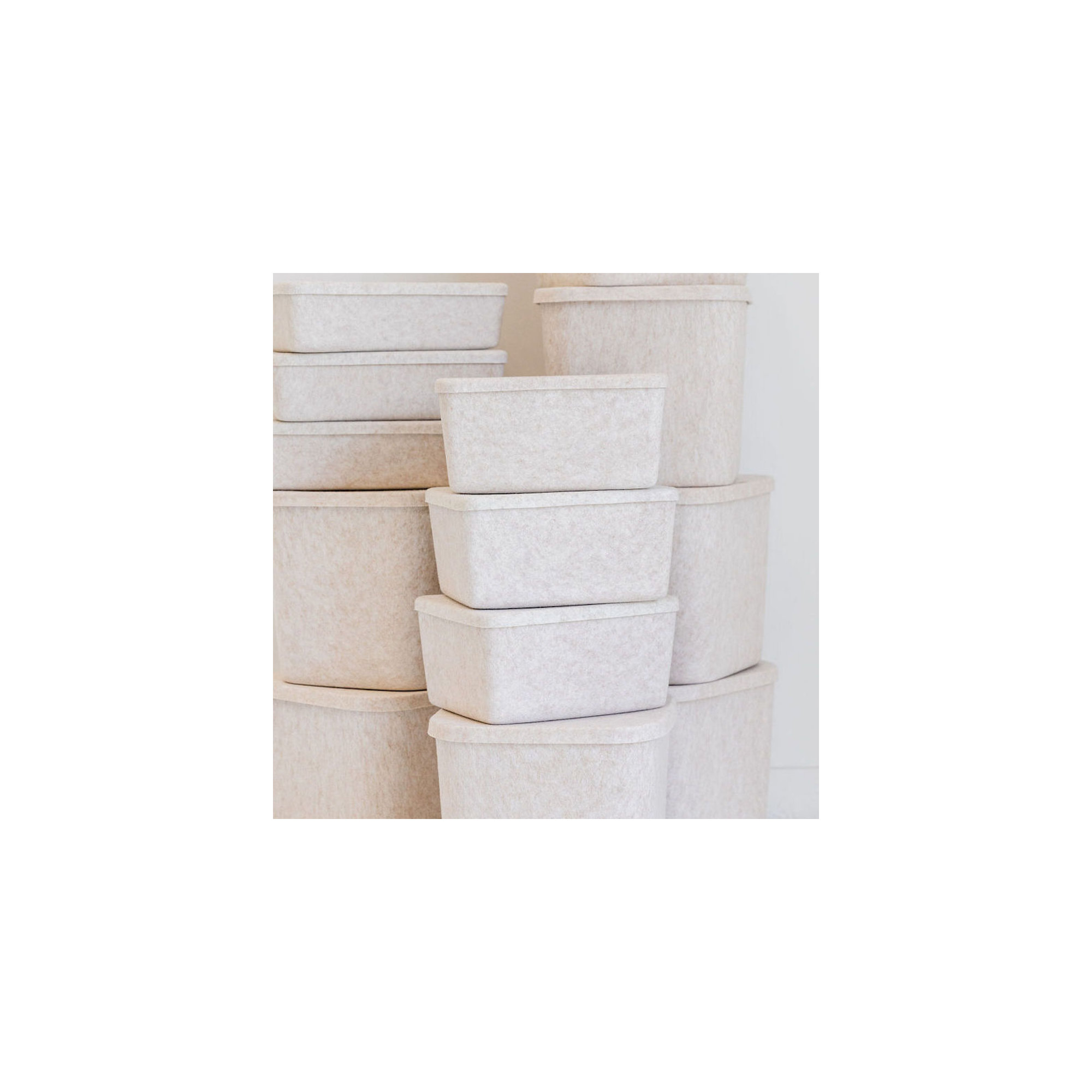 Sculpted Felt Storage Bin - Wide with Lid, Beige