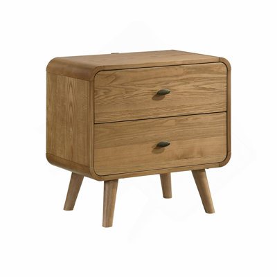 2-Drawer Nightstand With Dual USB Ports, Light Ash