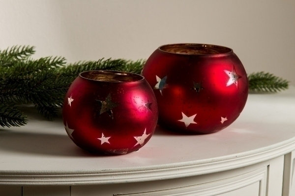 2 Piece Glass Wall Tealight Holder Set, Red