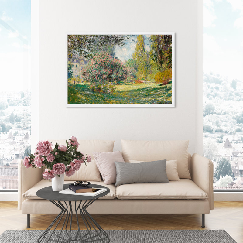 «Classic Garden Landscape» par Oliver Gal - reproduction de cadre photo, H 32 po x l 47 po, Blanc