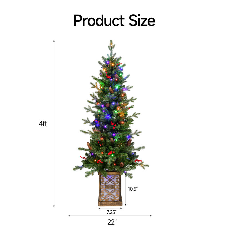 Arbre de Noël artificiel vert en pot 4 pi avec lumières DEL multicolores (ensemble de 2)