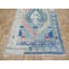 Tapis bleu en laine noué à la main de conception unique 4 pi 6 po x 7 pi 4 po Mailie