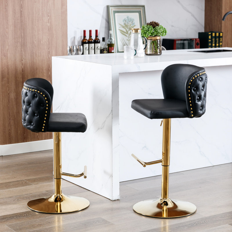 Pivot avec siège réglable en hauteur - rembourré d'unité centrale moderne, dossier pour pub à la maison, îlot de cuisine 2 chaises noires et 2 tabourets