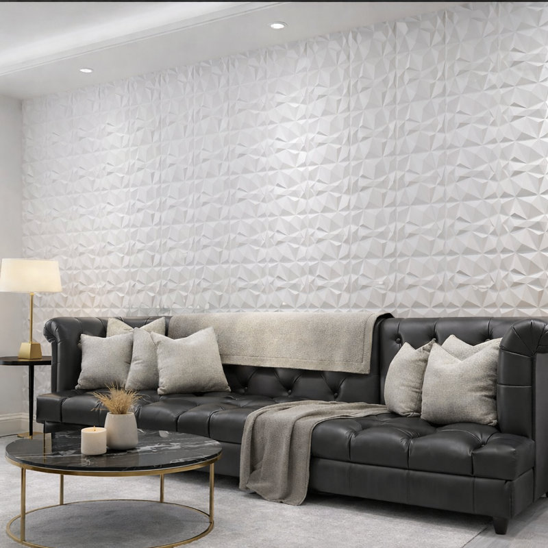 Paquet de 10 panneaux muraux en PVC 19,7 po x 19,7 po à motif de losanges 3D pour décor mural intérieur de salon, bureau, fond de télévision, blanc
