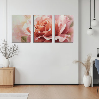 Ensemble de 3 tableaux muraux sur toile à motifs floraux de roses roses, pour salon, chambre à coucher et décoration intérieure.