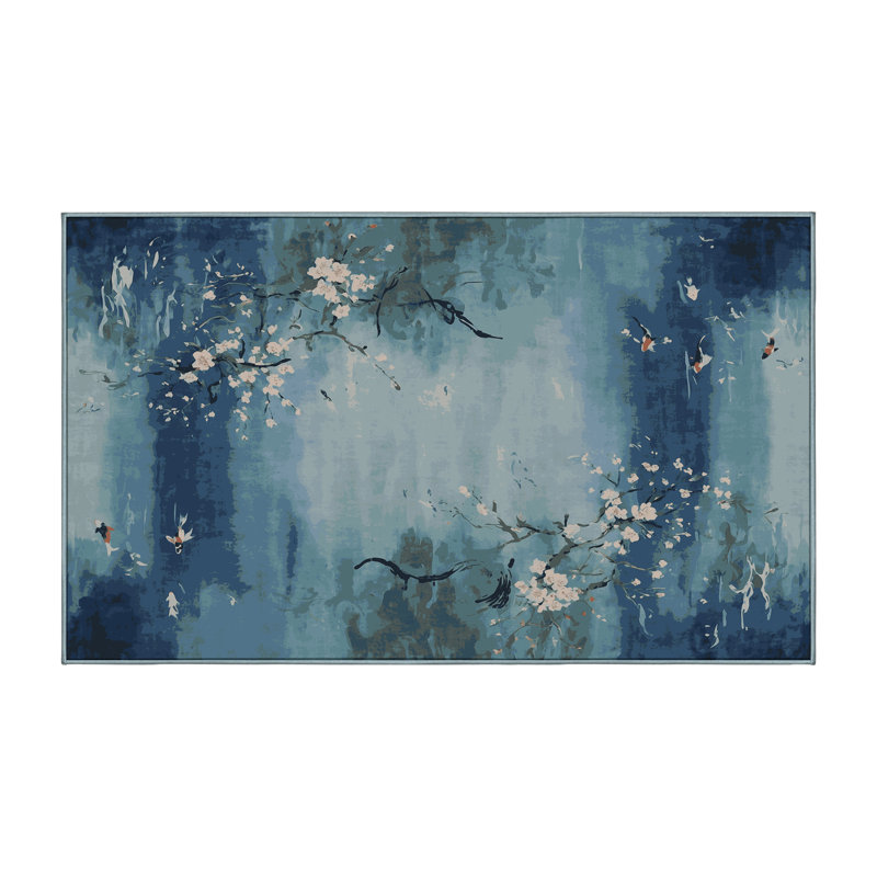 Machine Washable Blue Area Rug, Rectangle 6' x  9'