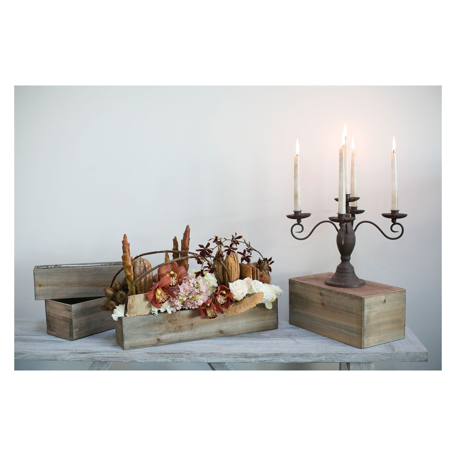 Tariah Handmade Wood Planter Box, Brown, 7" H x 13.5" W x 6" D